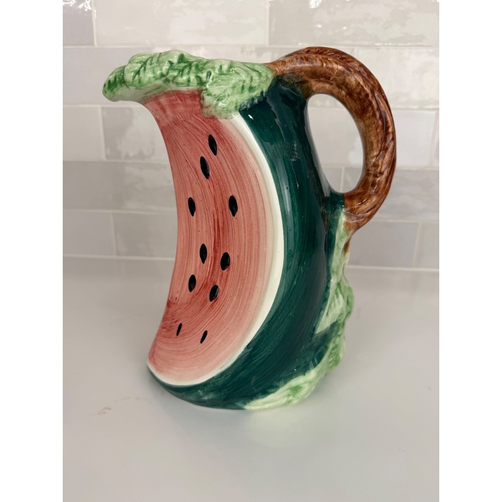 Vintage Watermelon Ceramic Pitcher  Fruit Shaped Juice Carafe Made in Italy